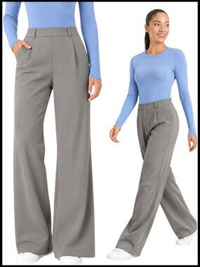 Halara Flex DayStretch Light Grey Wide Leg Pleated Pants XS